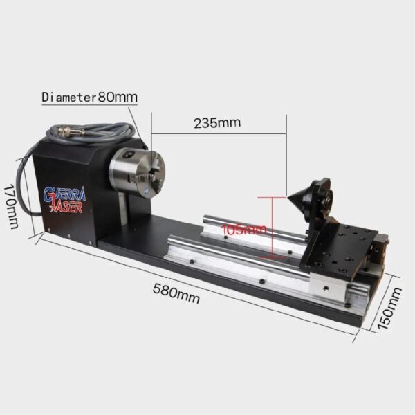 Rotary 360º tipo torno negro robusto para laser co2 - Imagen 2